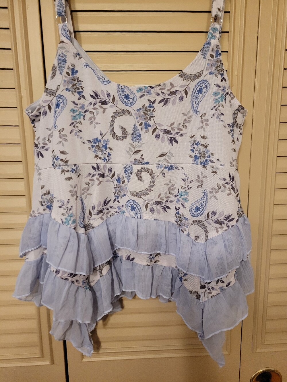 Blue Floral Ruffle Cold-Shoulder Tank Top - Picture 2 of 2